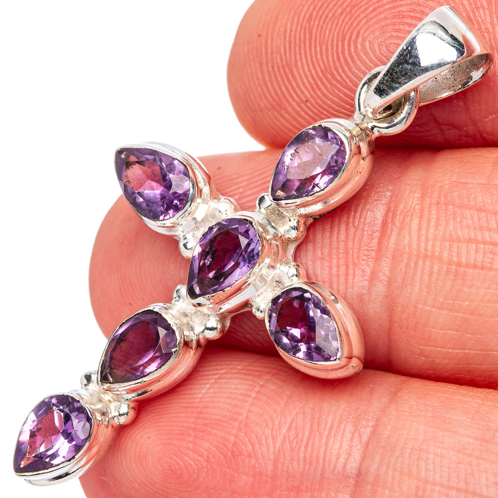 Faceted Amethyst Cross Pendants 1 5/8" (925 Sterling Silver) P42367