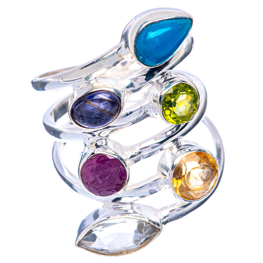 Large Sleeping Beauty Turquoise, Tanzanite, Peridot, Ruby, Citrine, White Quartz Ring Size 7.75 (925 Sterling Silver) R144944