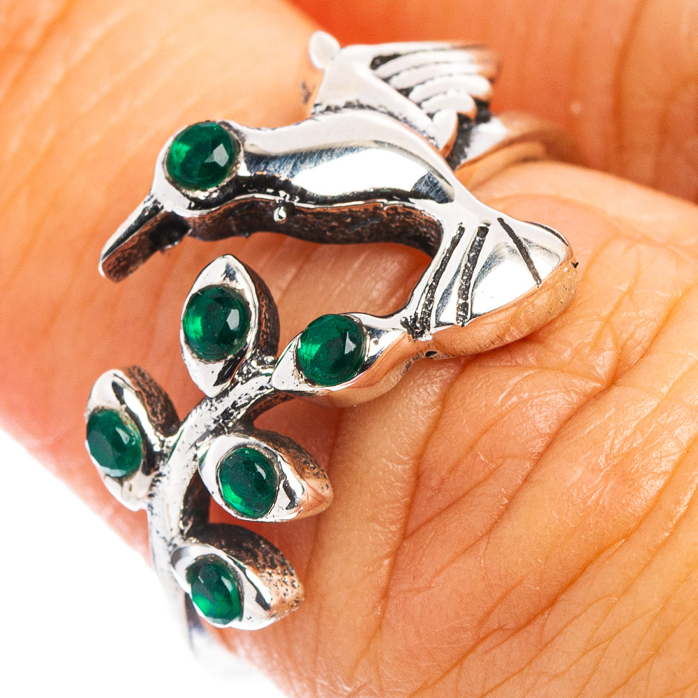 Green Onyx Hummingbird Dainty Ring Size 6.75 (.925 Sterling Silver)