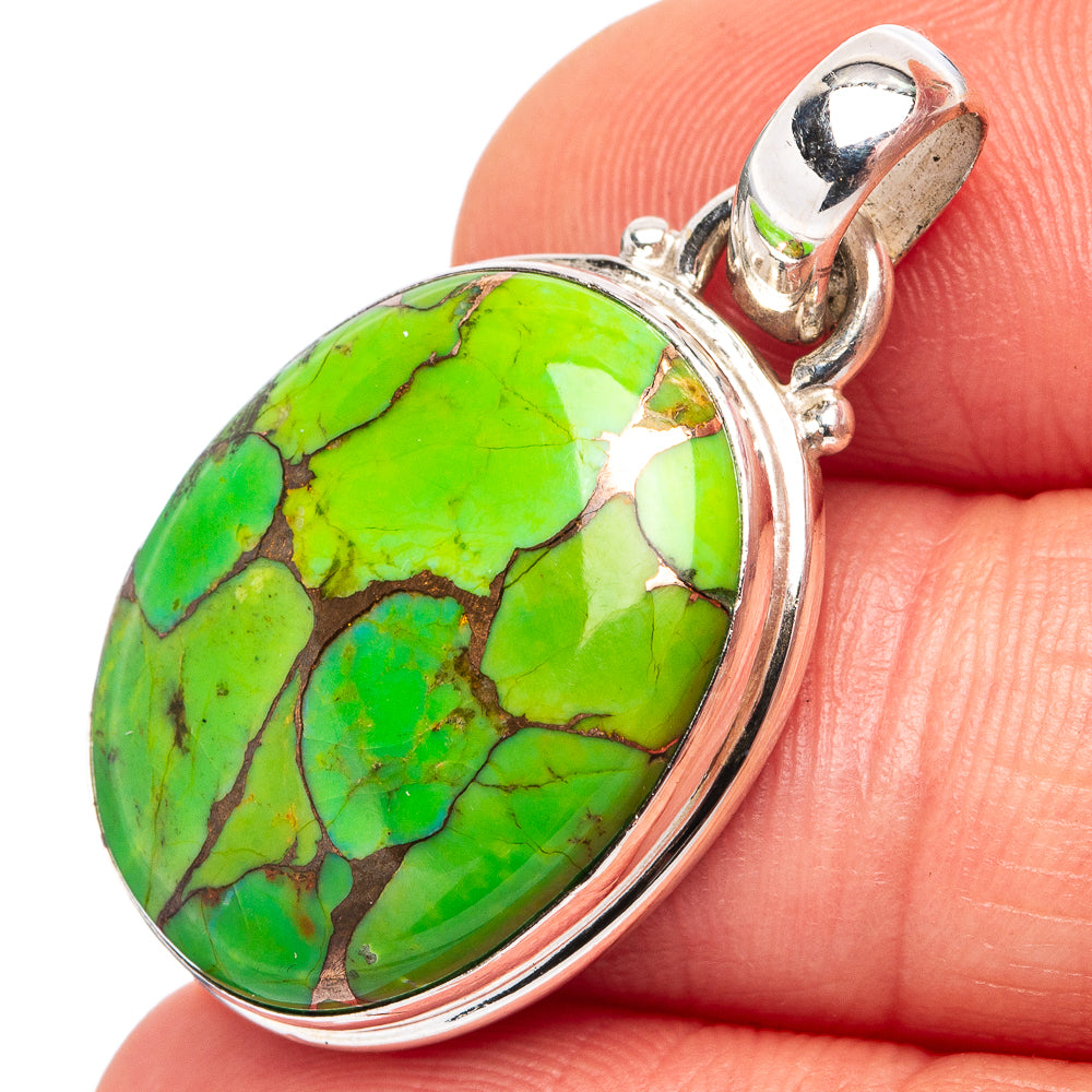 Green Copper Turquoise Pendant 1 1/4" (.925 Sterling Silver)