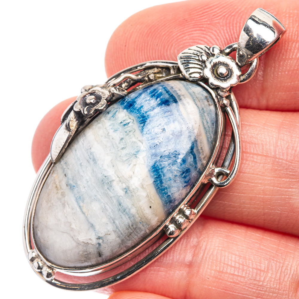 Blue Scheelite, Cultured Pearl Pendant 1 7/8" (925 Sterling Silver) P39231