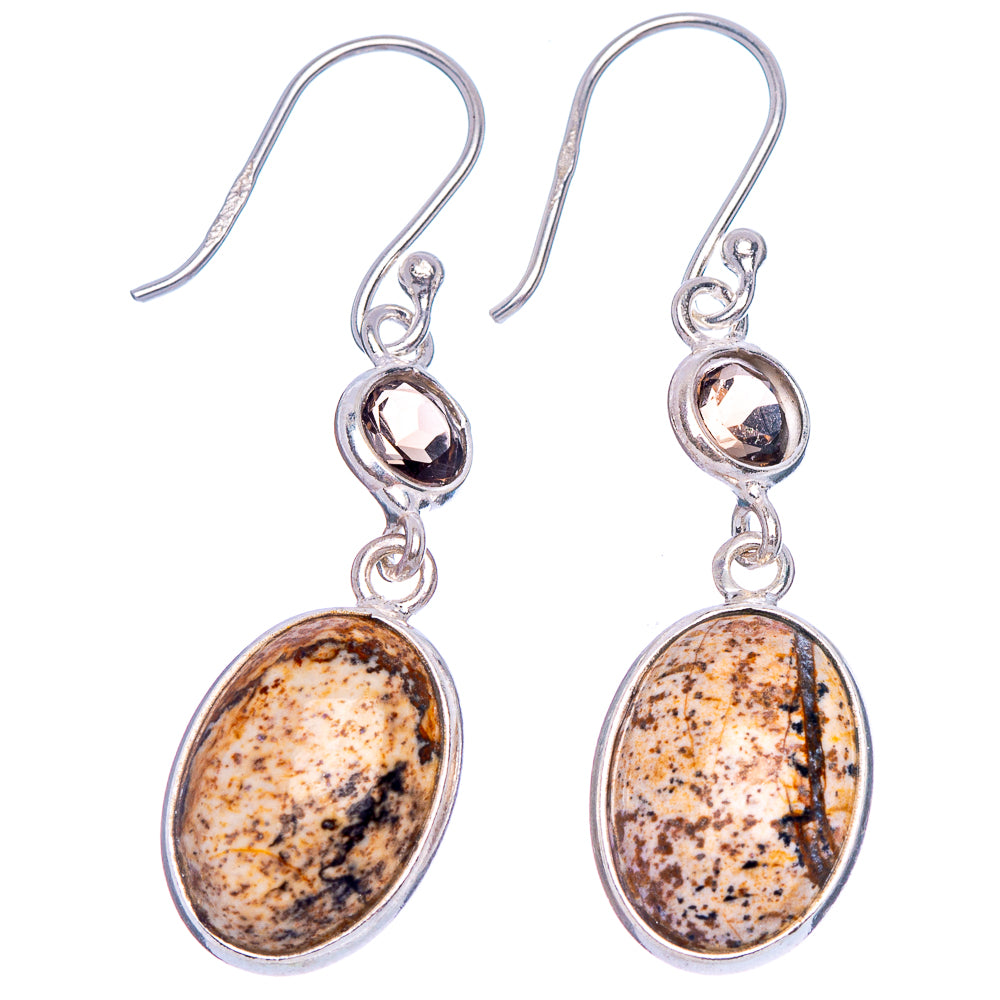Picture Jasper, Smoky Quartz Earrings 1 5/8" (925 Sterling Silver) E433424