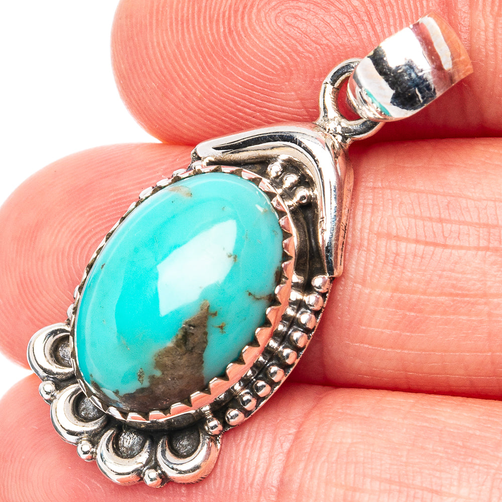 Rare Kingman Turquoise Pendant 1 3/8" (.925 Sterling Silver)