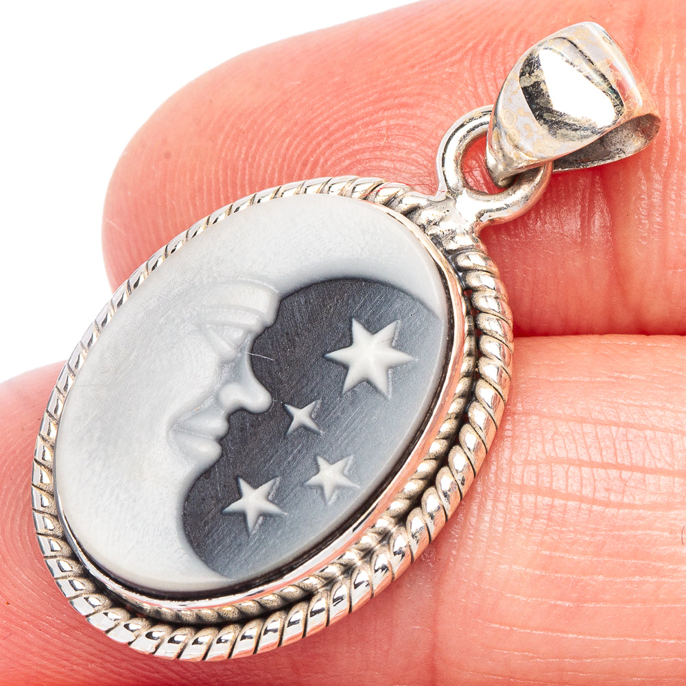 Moon Cameo Moon Star Pendant 1 1/4" (925 Sterling Silver) P44273