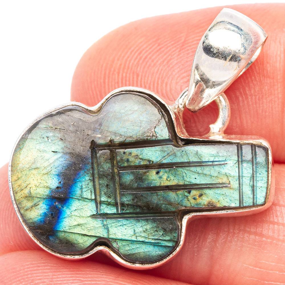 Carved Labradorite Guitar Pendant 1 1/4" (925 Sterling Silver) P44315