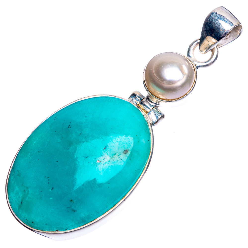 Peruvian Amazonite, Cultured Pearl Pendant 2 1/8" (925 Sterling Silver) P39183