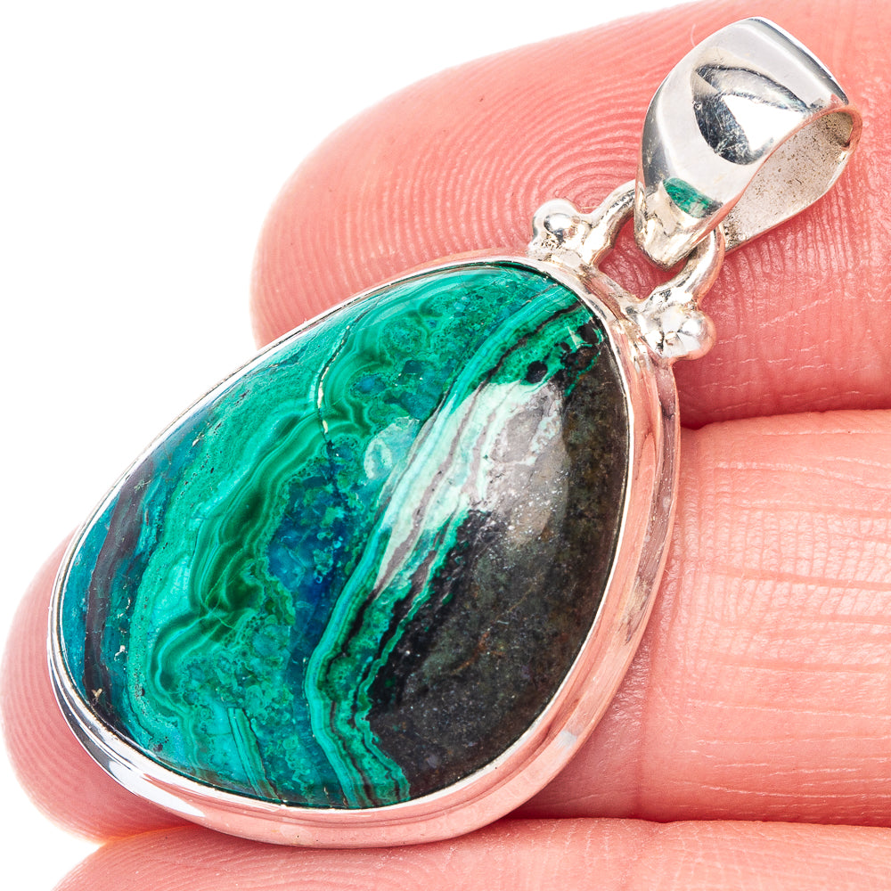 Malachite In Chrysocolla Pendant 1 3/8" (925 Sterling Silver) P40592