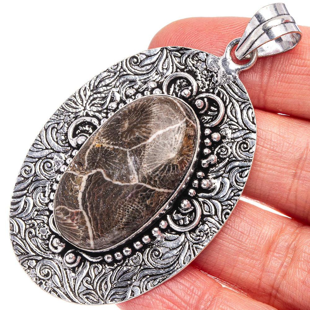 Fossil Coral Pendant 2 5/8" (German Silver)