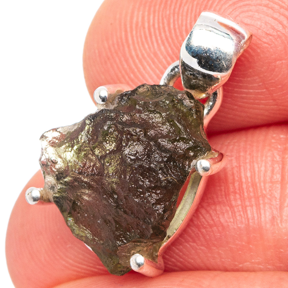 Rare Raw Moldavite Pendant 3/4" (.925 Sterling Silver)