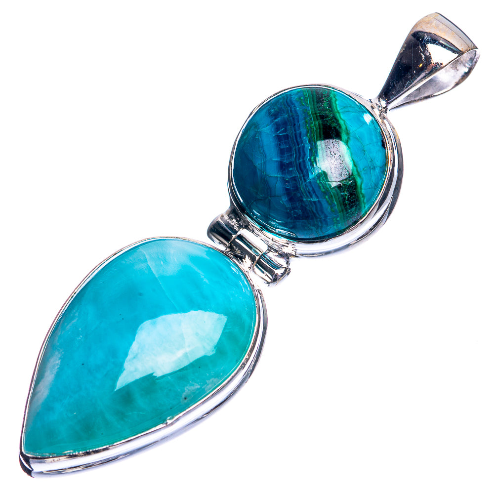 Larimar, Malachite In Chrysocolla Pendant 1 7/8" (925 Sterling Silver) P39087