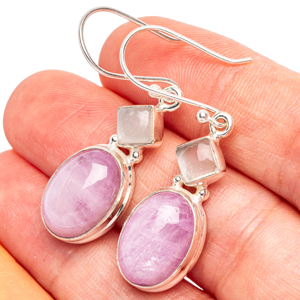 Rare Kunzite, Rainbow Moonstone Earrings 1 3/4" (925 Sterling Silver) E2770