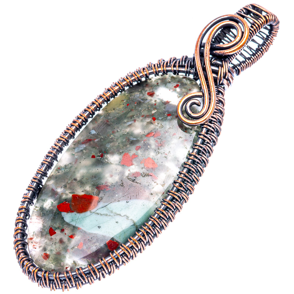 Bloodstone Wire Wrap Pendant 3" (Oxidized Copper)