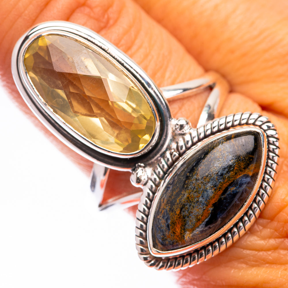 Large Lemon Quartz, Pietersite Ring Size 10.5 (925 Sterling Silver) R140859