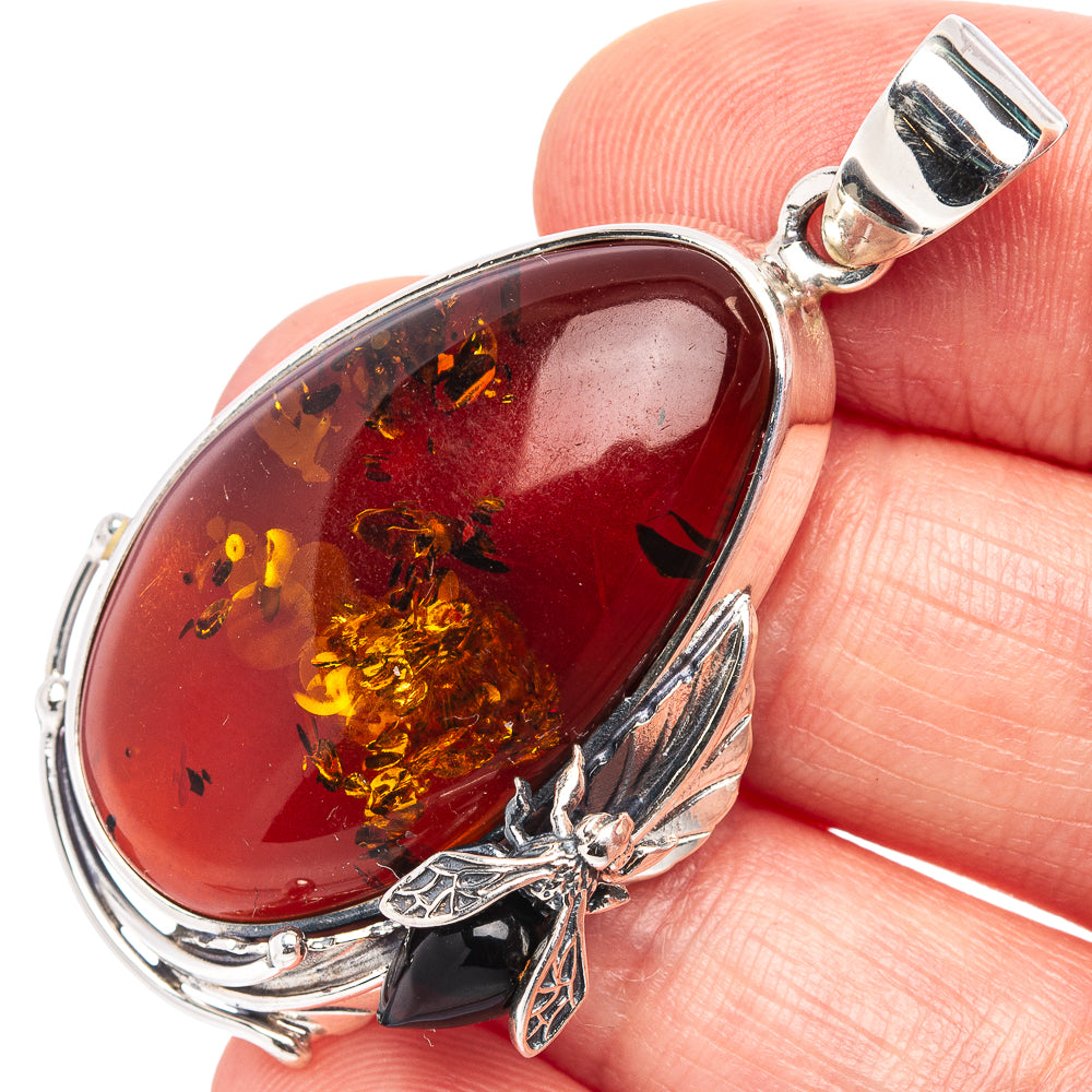 Baltic Amber Bee Pendant 1 7/8" (.925 Sterling Silver)