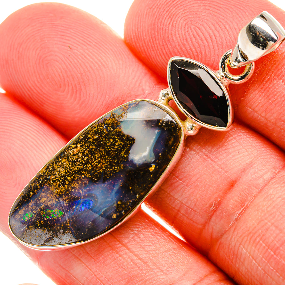 Boulder Opal, Garnet 925 Sterling Silver Pendant 1 7/8" (925 Sterling Silver) PD38377