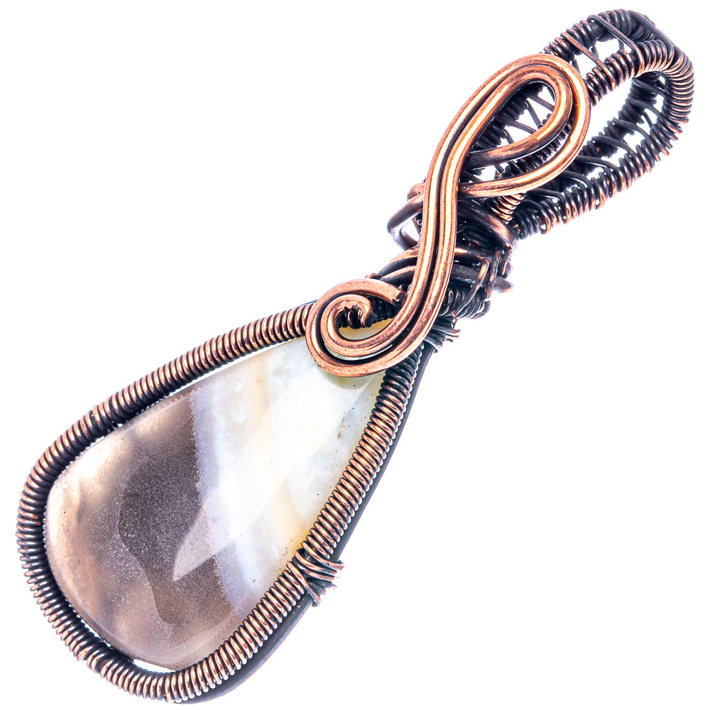 Banded Agate Wire Wrap Pendant 2 1/4" (Oxidized Copper)