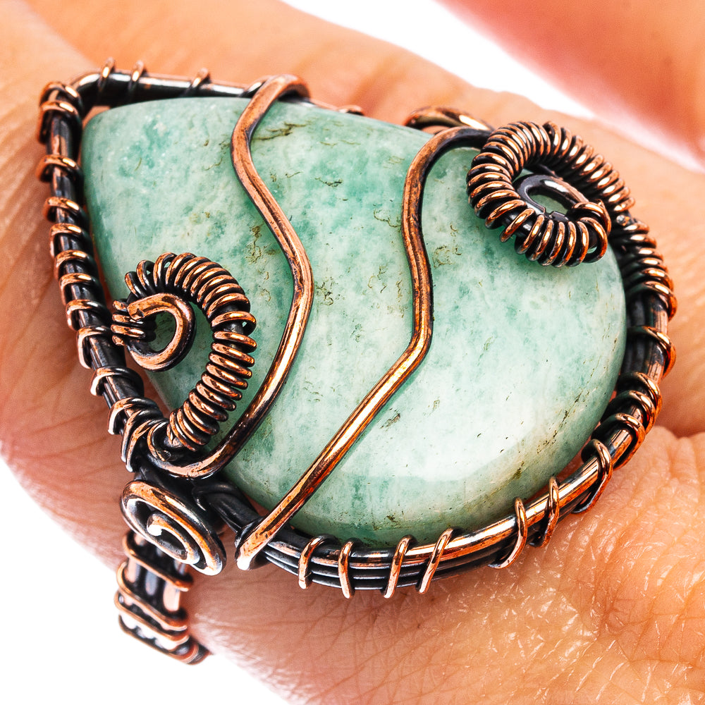 Amazonite Wire Wrap Ring Size 8.75 (Oxidized Copper)