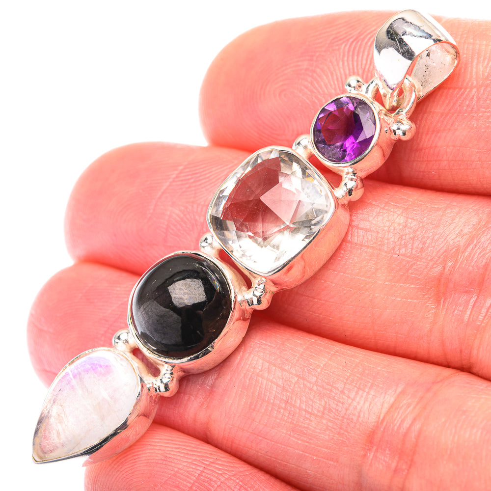 White Quartz, Rainbow Moonstone, Star Diopside, Amethyst Pendant 2 1/8" (925 Sterling Silver) PD38587