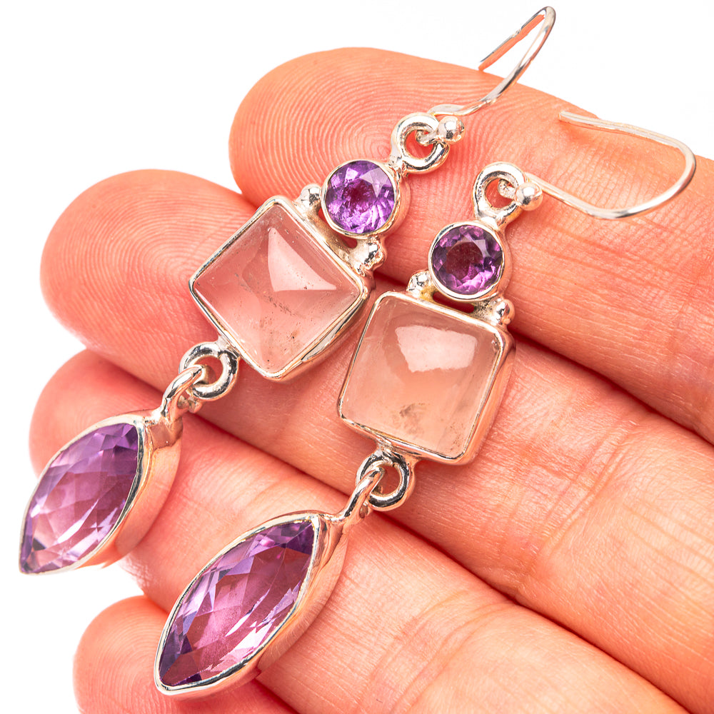 Rose Quartz, Amethyst Earrings 2 1/8" (925 Sterling Silver) E432306