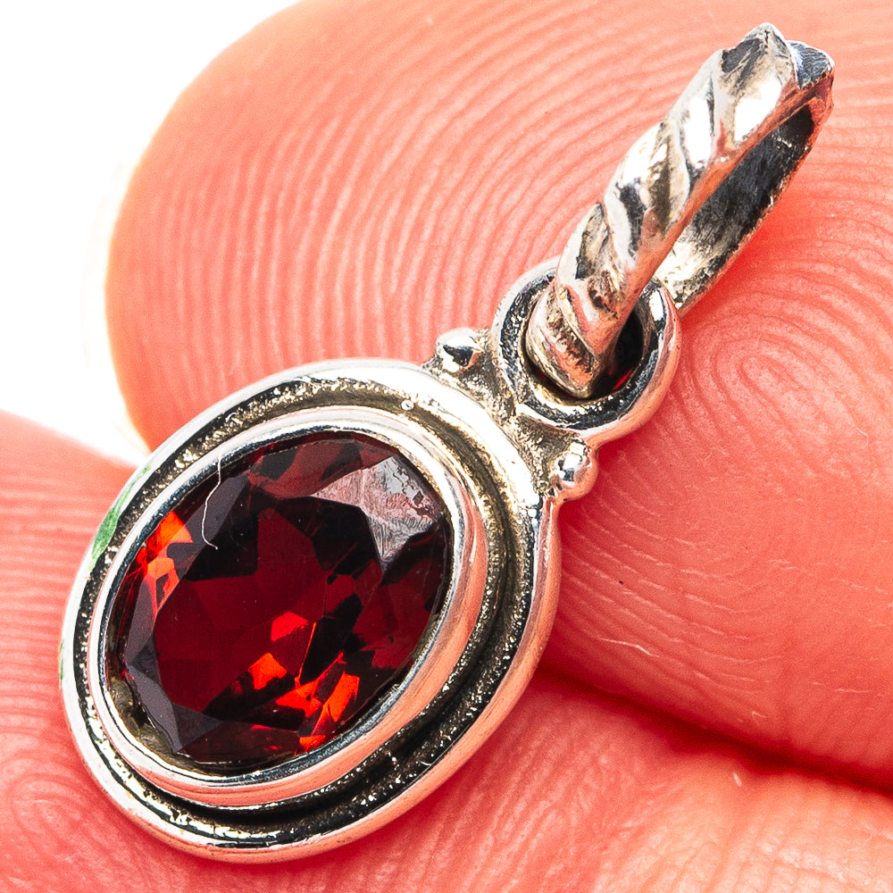 Garnet Dainty Pendant 3/4" (.925 Sterling Silver)