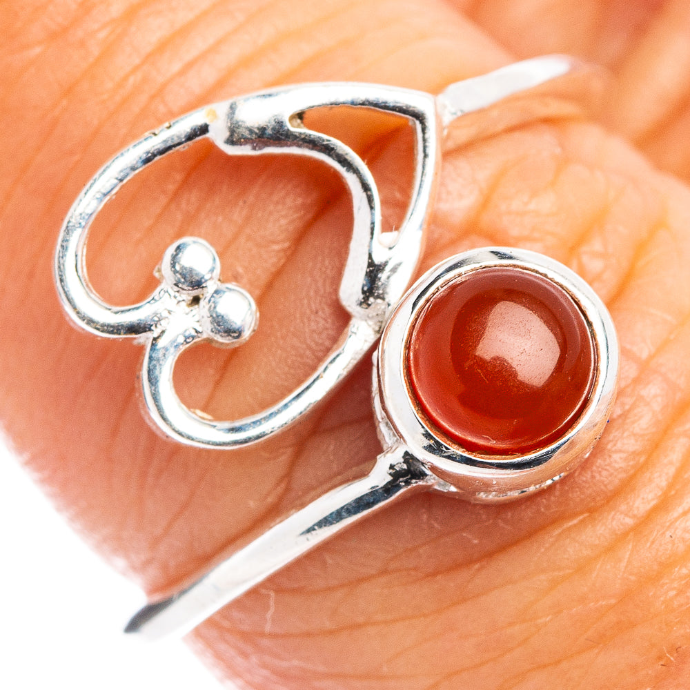 Carnelian Heart Dainty Ring Size 7 Adjustable (.925 Sterling Silver)