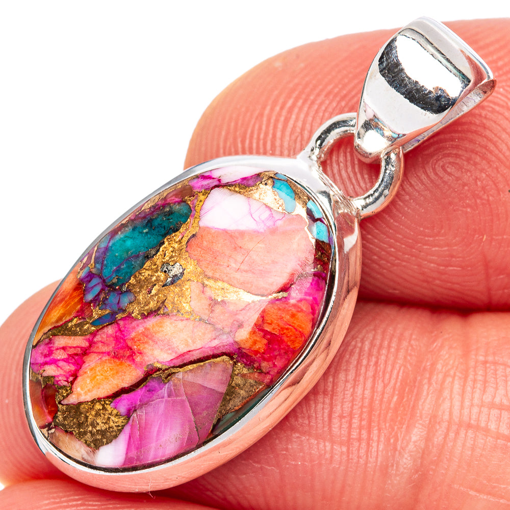 Kingman Pink Dahlia Turquoise Pendants 1 1/4" (925 Sterling Silver) P42379
