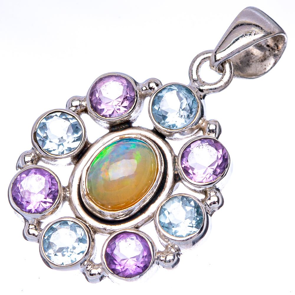 Rare Ethiopian Opal, Blue Topaz, Amethyst Pendant 1 1/2" (925 Sterling Silver) P40977