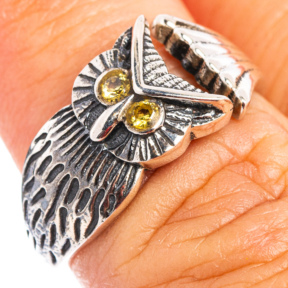 Citrine Owl Dainty Ring Size 7 Adjustable (.925 Sterling Silver)