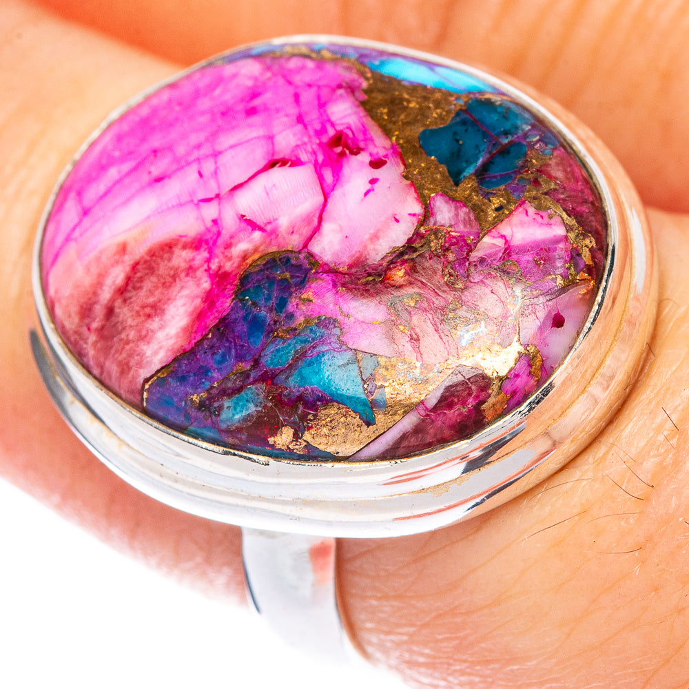 Kingman Pink Dahlia Turquoise Ring Size 7.25 (925 Sterling Silver) R1404