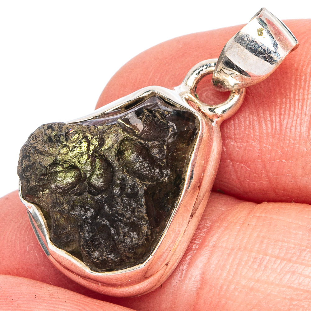 Rare Moldavite Pendant 1 1/8" (925 Sterling Silver) P43486
