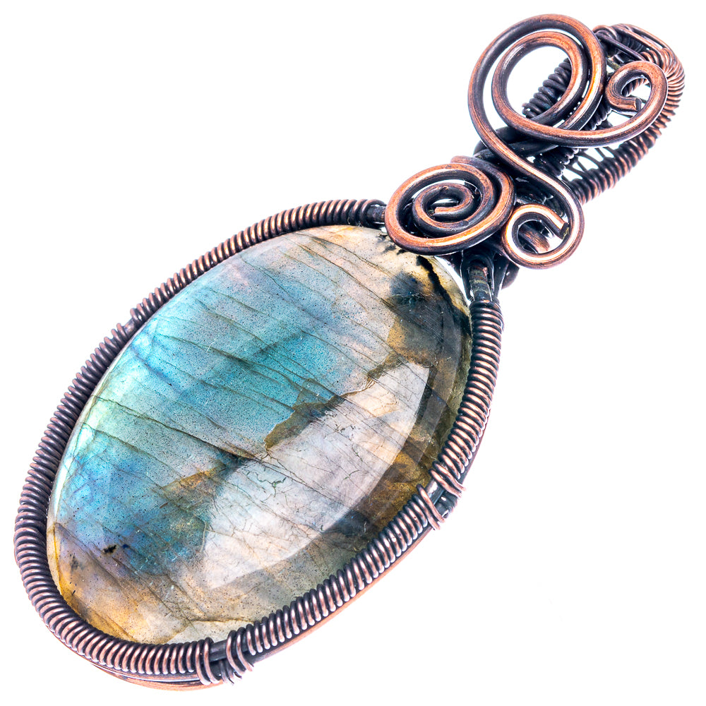 Labradorite Wire Wrap Pendant 2 3/8" (Oxidized Copper)