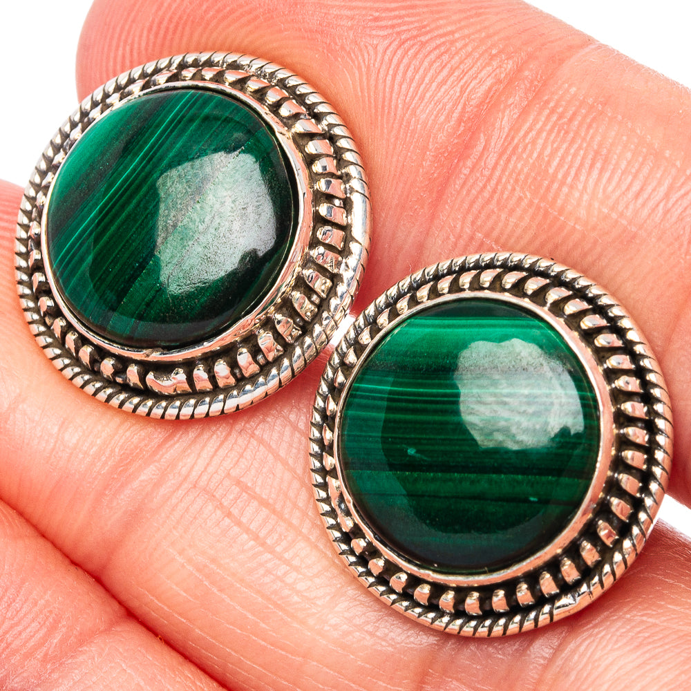 Malachite Earrings 5/8" (925 Sterling Silver) E1566