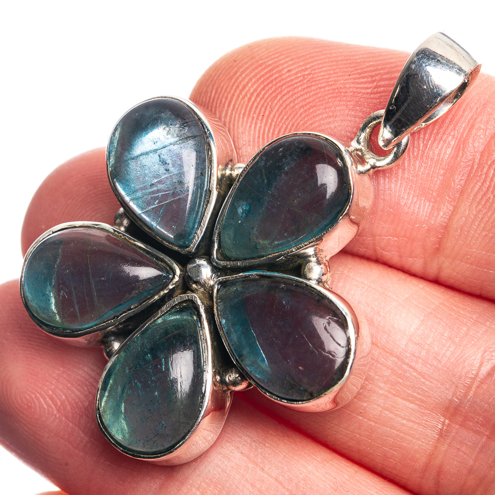 Blue Fluorite 925 Sterling Silver Pendant 1 1/2"