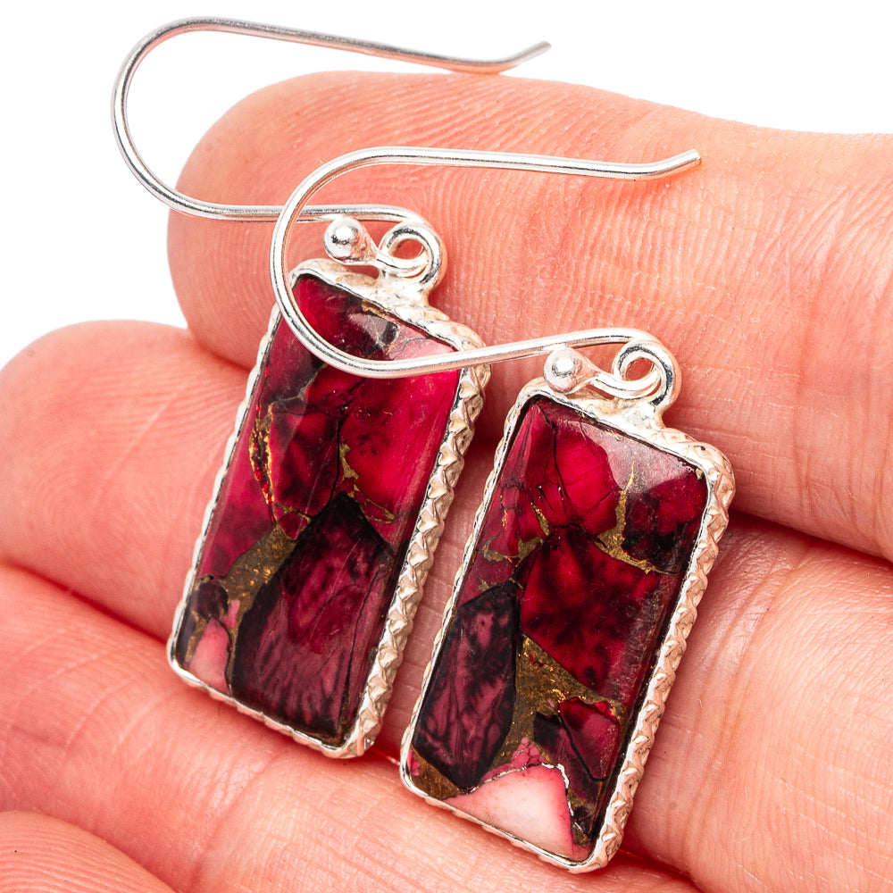 Red Dahlia Mohave Turquoise Earrings 1 1/2" (.925 Sterling Silver)