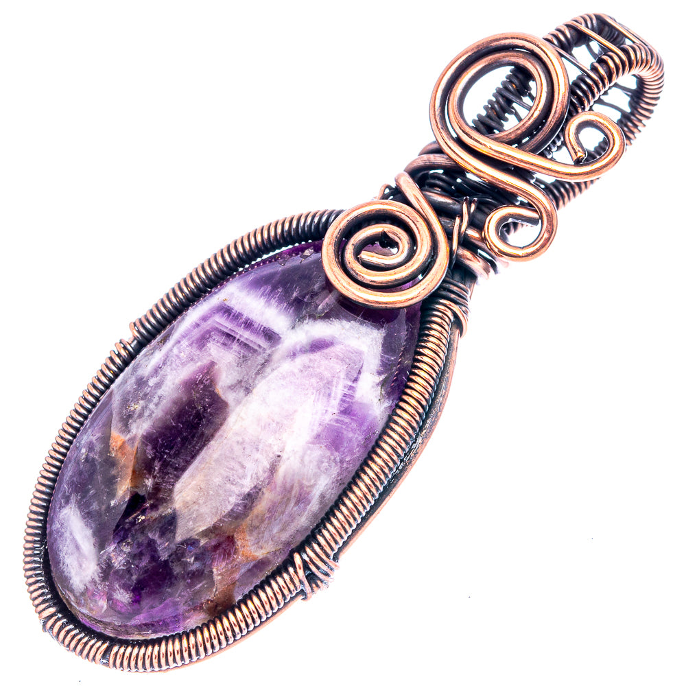Chevron Amethyst Wire Wrap Pendant 2 1/4" (Oxidized Copper)