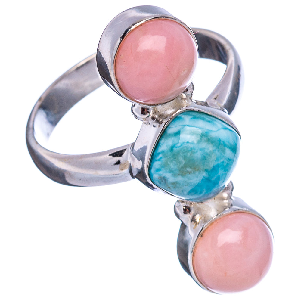 Rare Larimar, Pink Opal Ring Size 9 (.925 Sterling Silver)