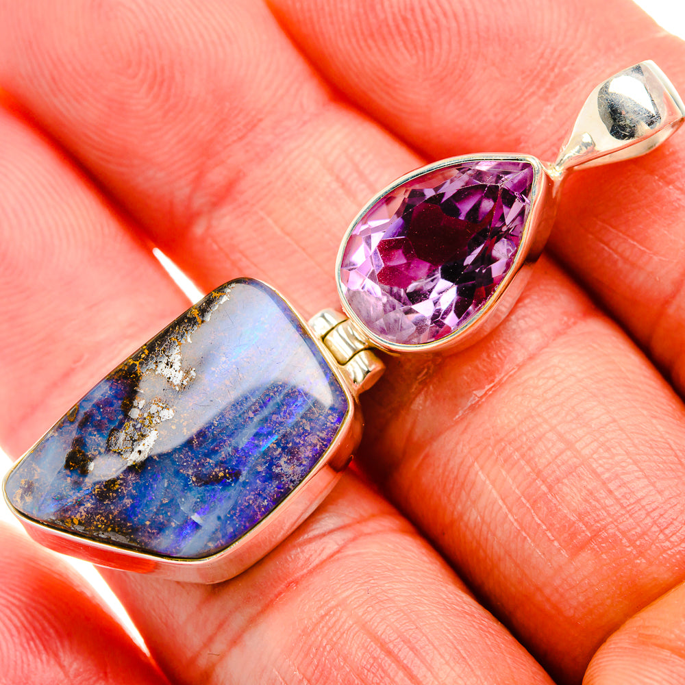 Boulder Opal, Amethyst 925 Sterling Silver Pendant 2" (925 Sterling Silver) PD38379