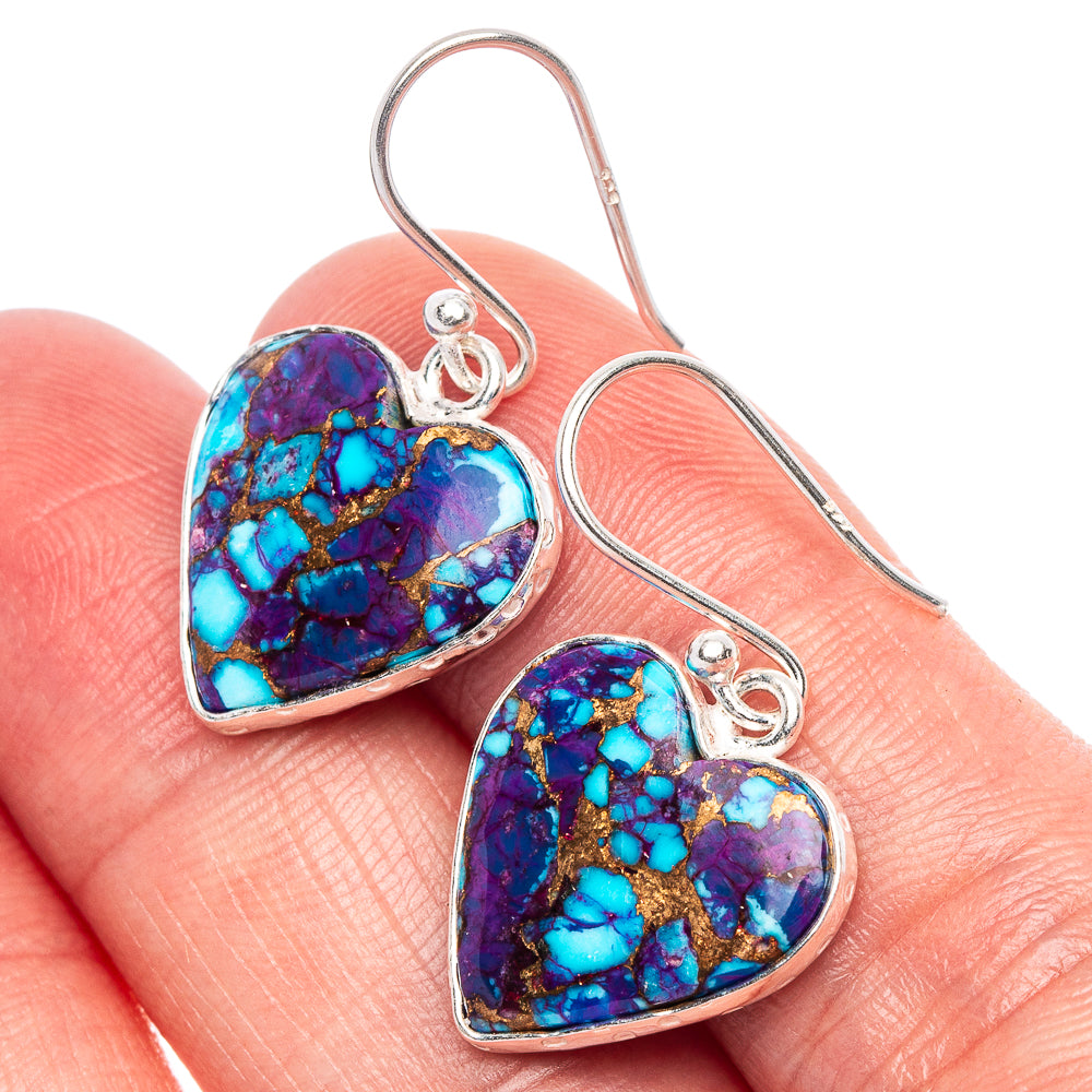 Purple Copper Composite Turquoise Heart Earrings 1 1/8" (925 Sterling Silver) E1819