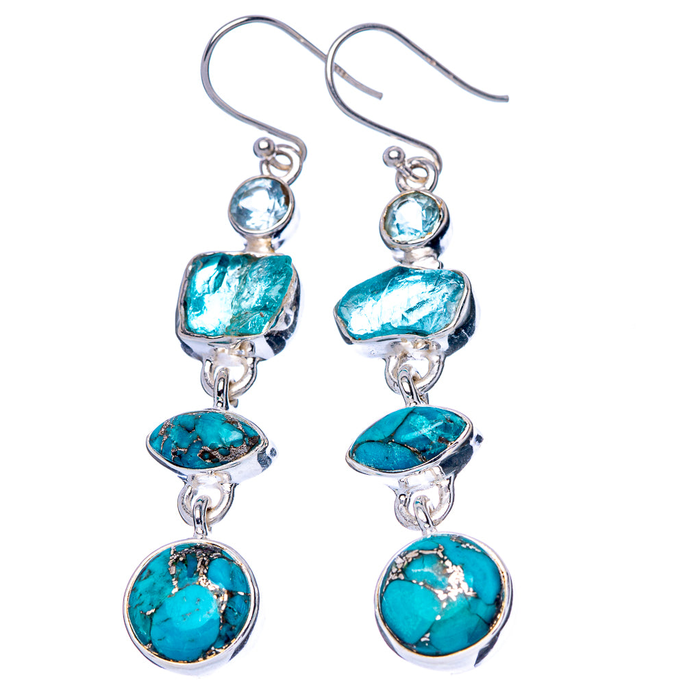 Premium Blue Copper Composite Turquoise, Apatite, Blue Topaz Earrings 2 1/4" (925 Sterling Silver) E1670