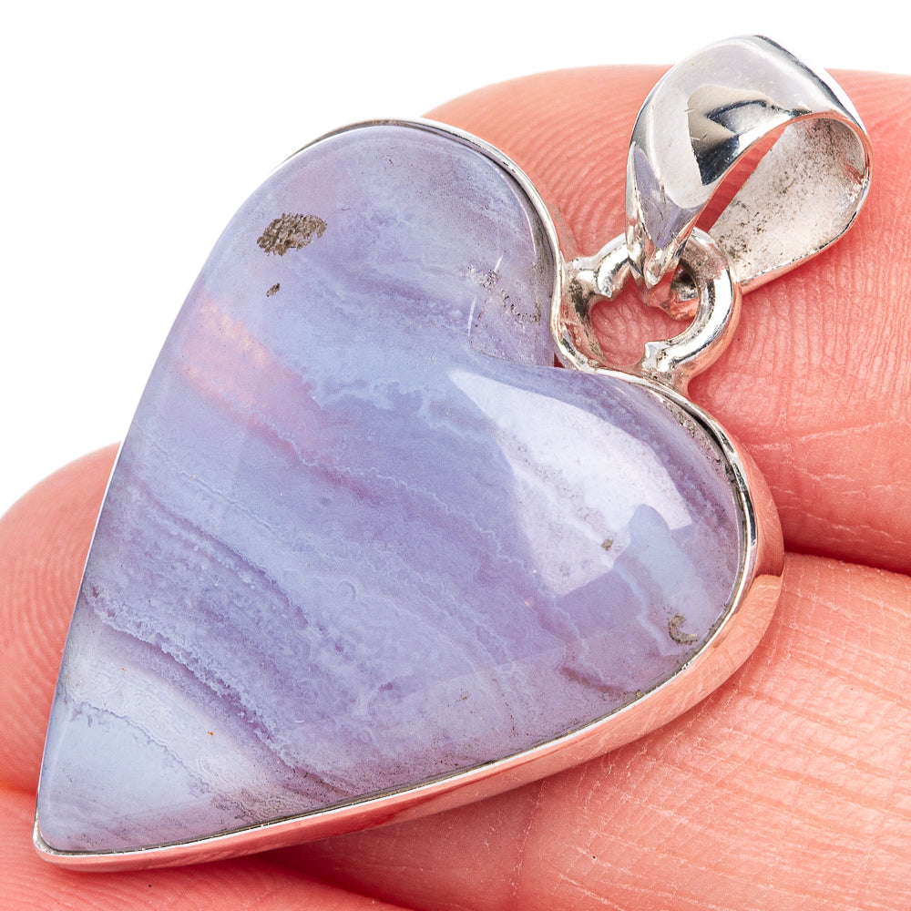 Blue Lace Agate Heart Pendant 1 3/8" (925 Sterling Silver) P42155