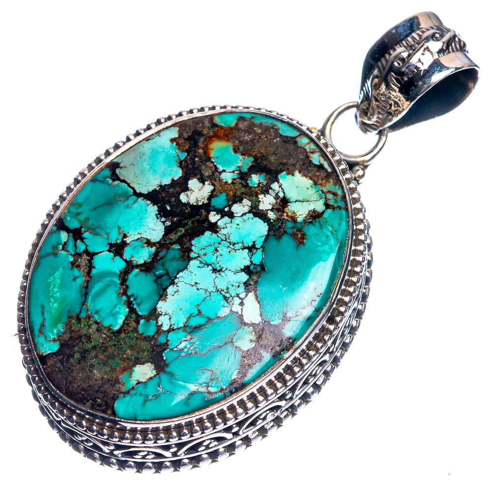 Tibetan Turquoise 925 Sterling Silver Pendant 1 3/4"