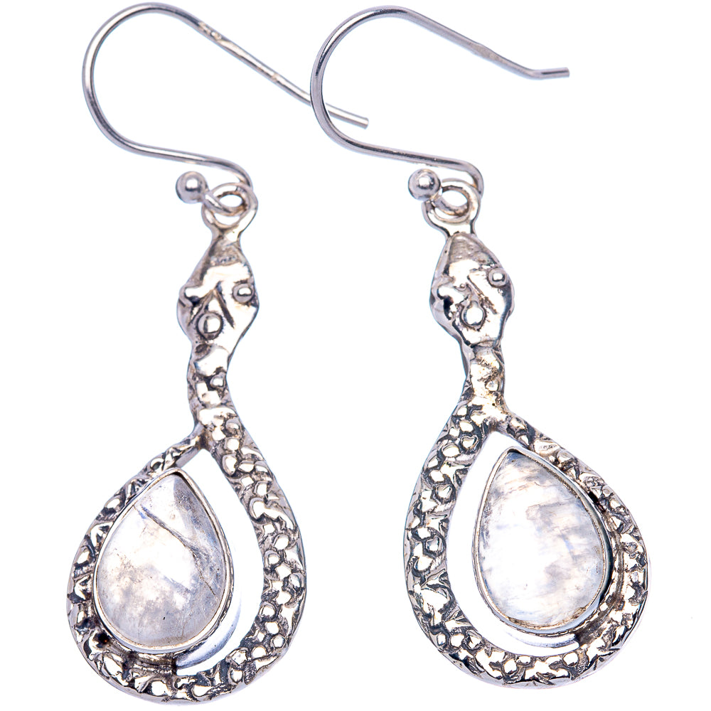 Rainbow Moonstone Snake Earrings 1 5/8" (925 Sterling Silver) E1318