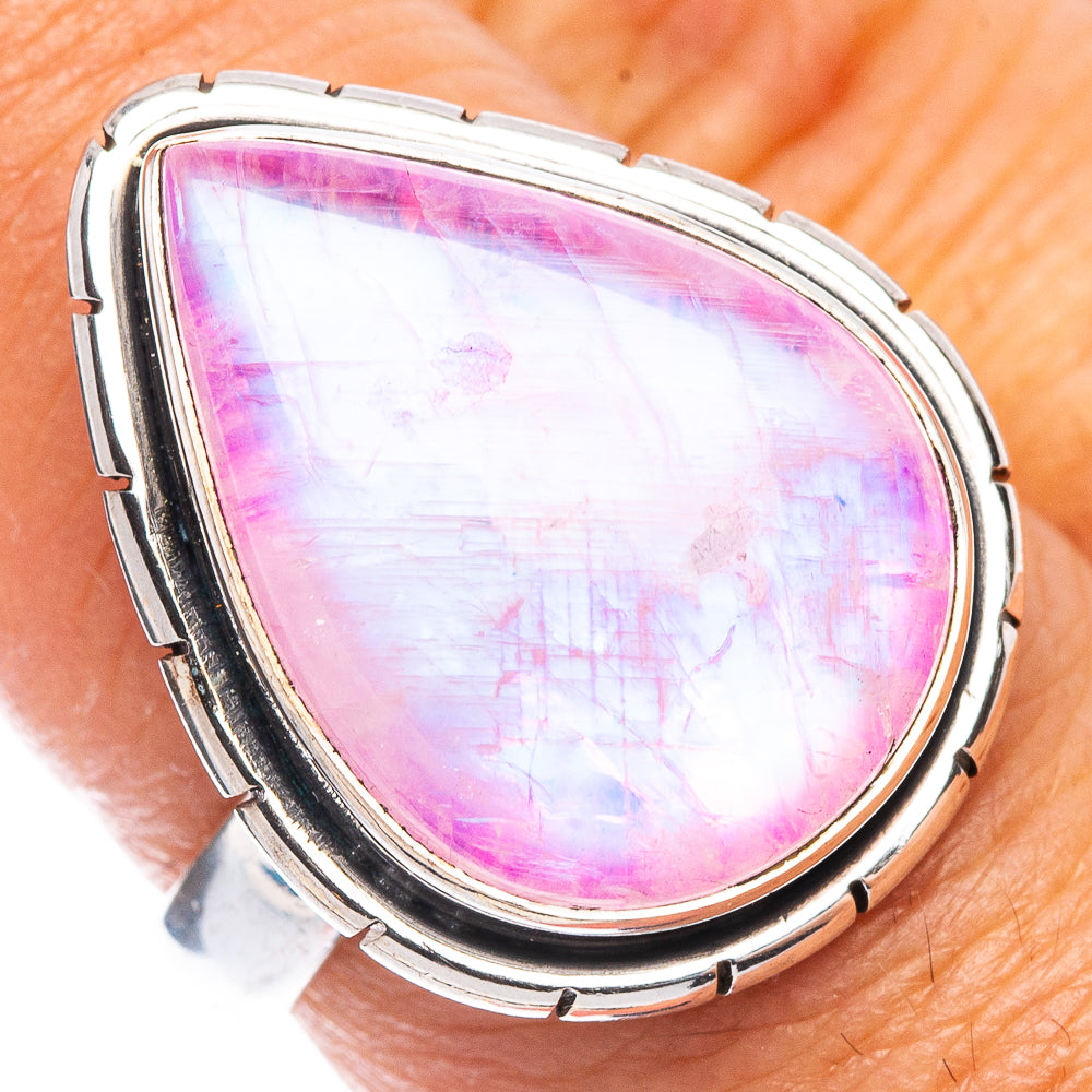 Pink Moonstone Ring Size 7.25 (925 Sterling Silver) R7049
