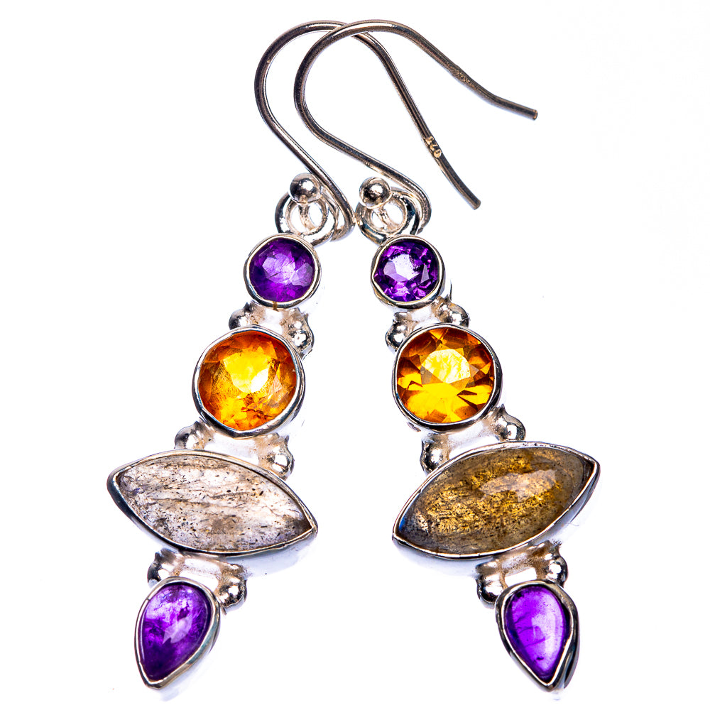 Labradorite, Amethyst, Citrine Earrings 1 3/4" (925 Sterling Silver) E432678
