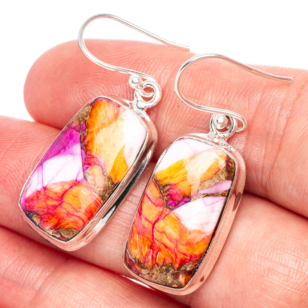 Kingman Pink Dahlia Turquoise Earrings 1 1/2" (925 Sterling Silver) E1161