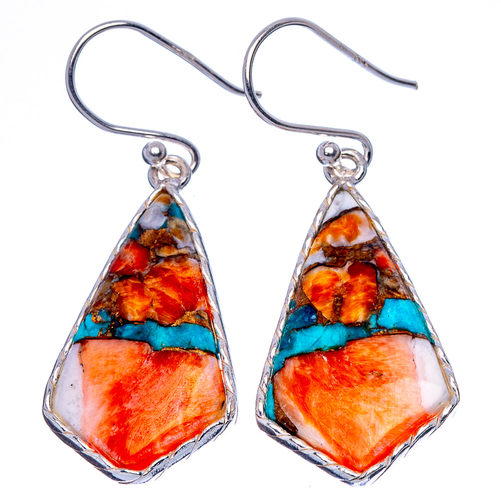 Spiny Oyster Turquoise Earrings 1 5/8" (925 Sterling Silver) E1829