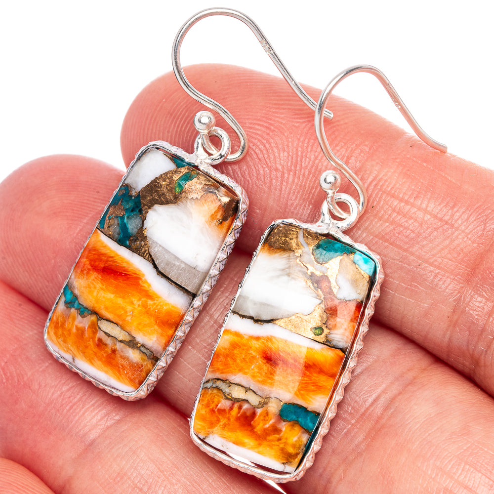 Spiny Oyster Turquoise Earrings 1 1/2" (925 Sterling Silver) E1160