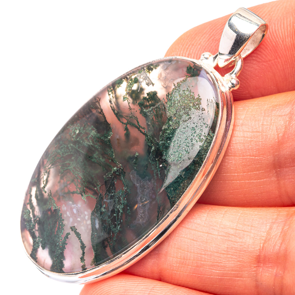 Green Moss Agate 925 Sterling Silver Pendant 2" (925 Sterling Silver) PD38640