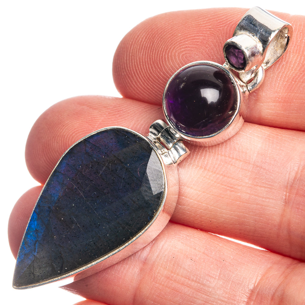 Labradorite, Amethyst 925 Sterling Silver Pendant 2"