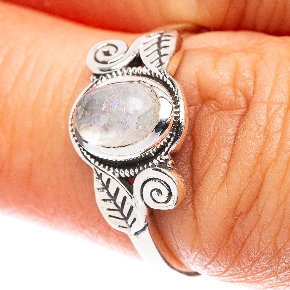 Rainbow Moonstone Leaf 925 Sterling Silver Ring Size 6.75 (925 Sterling Silver) R5316